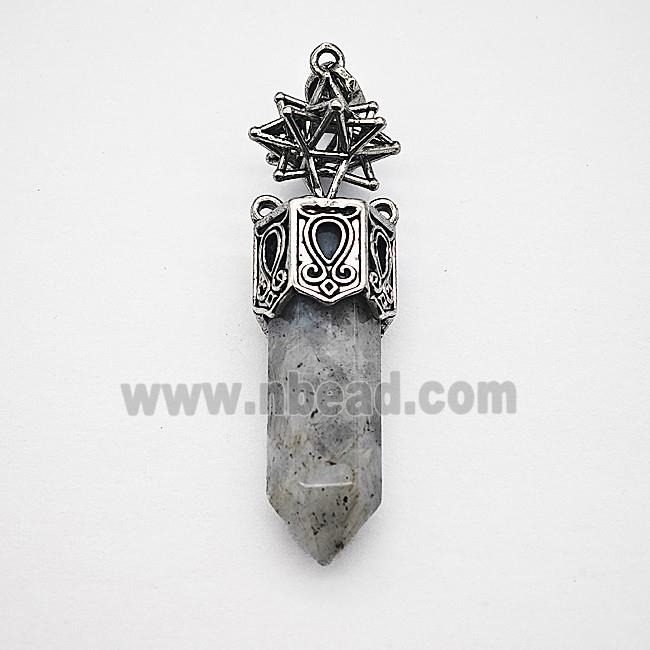 Gemstone Pendant, Antique Silver Plated
