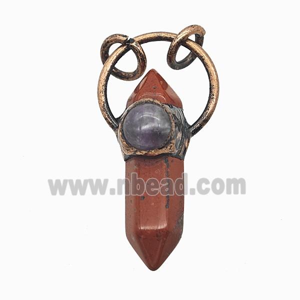 Gemstone Pendant, Red Copper Plated