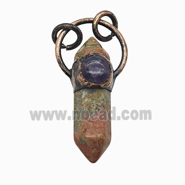Gemstone Pendant, Red Copper Plated