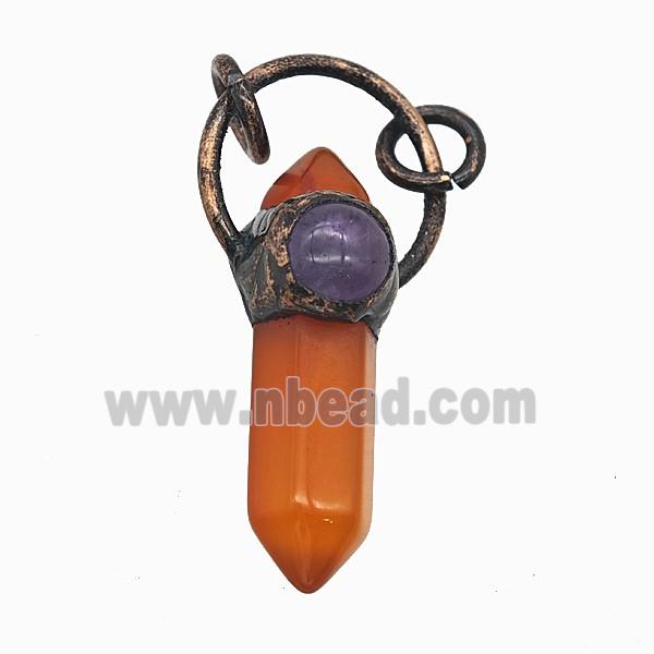 Gemstone Pendant, Red Copper Plated