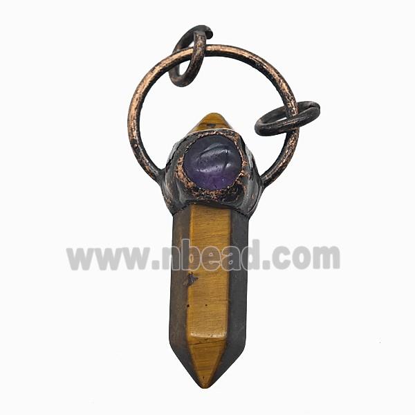 Gemstone Pendant, Red Copper Plated