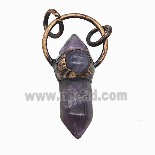 Gemstone Pendant, Red Copper Plated