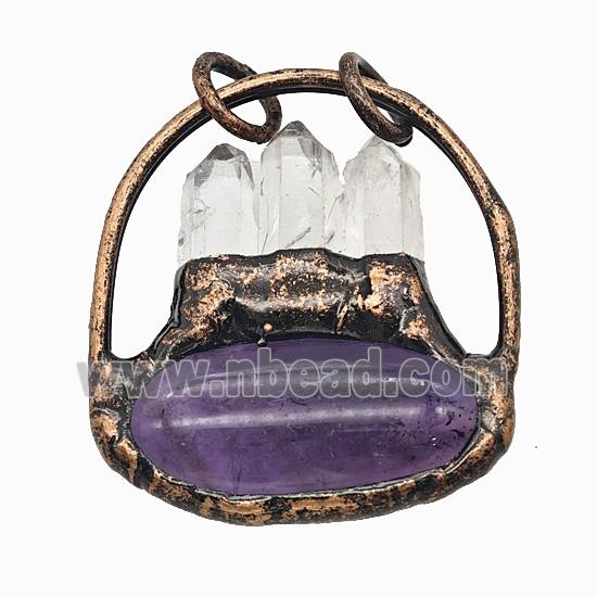 Gemstone Pendant, Red Copper Plated