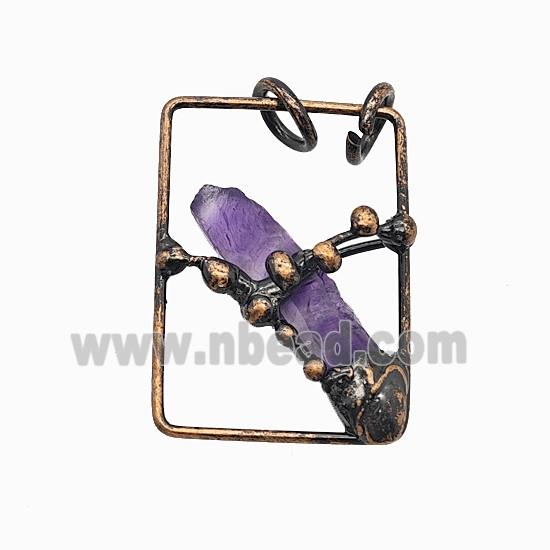Gemstone Pendant, Red Copper Plated