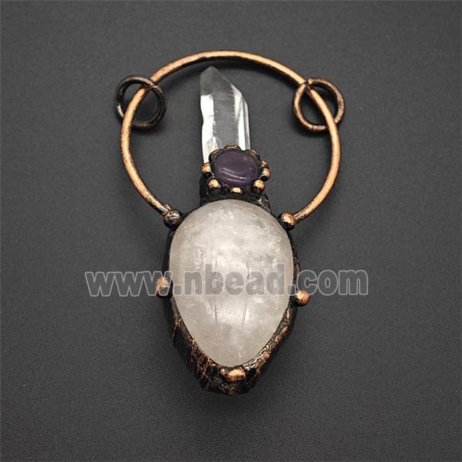 Gemstone Pendant, Red Copper Plated