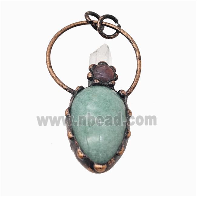 Gemstone Pendant, Red Copper Plated