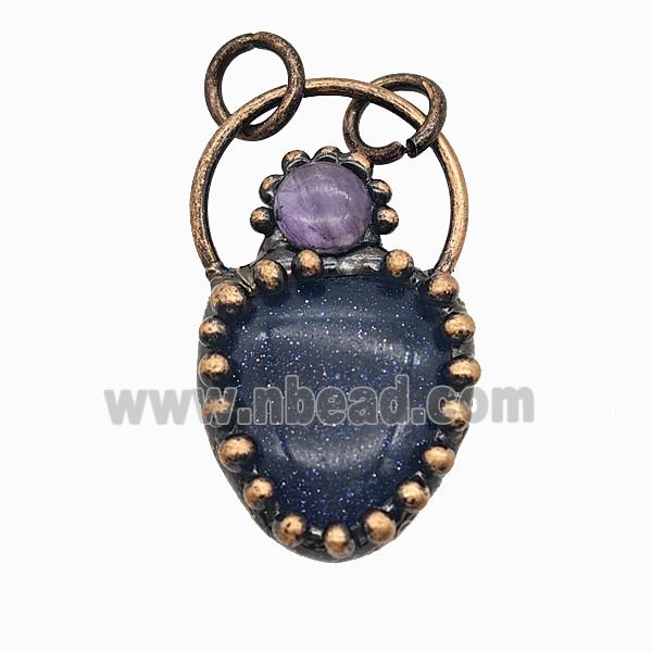 Gemstone Pendant, Red Copper Plated