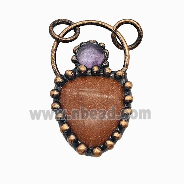 Gemstone Pendant, Red Copper Plated
