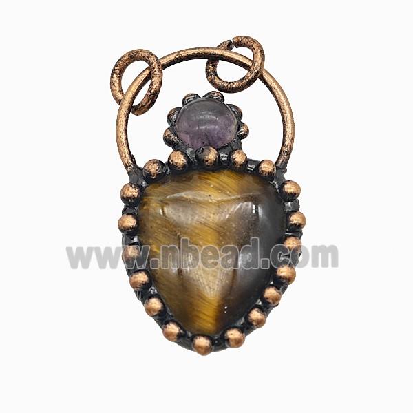 Gemstone Pendant, Red Copper Plated