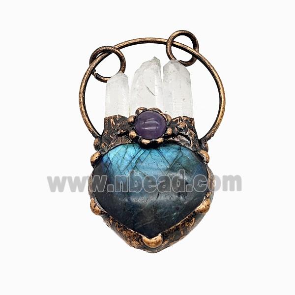 Gemstone Pendant, Red Copper Plated
