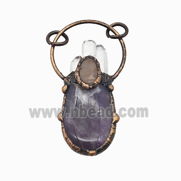 Gemstone Pendant, Red Copper Plated