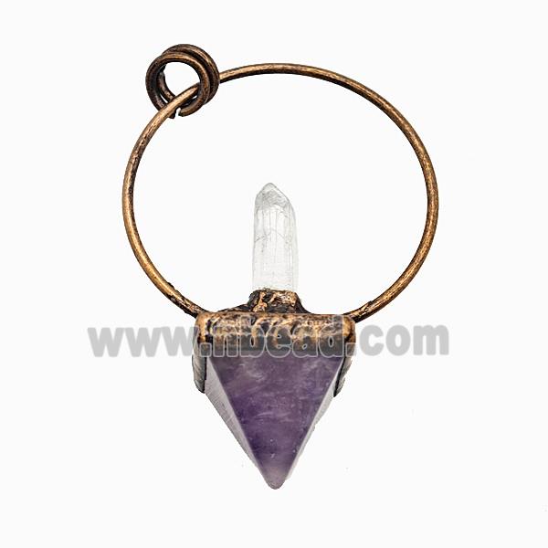 Gemstone Pendant, Red Copper Plated