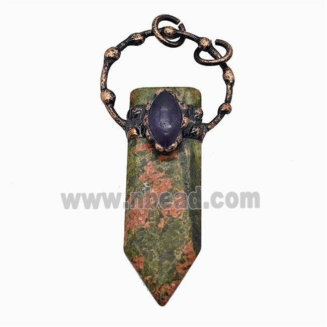 Gemstone Pendant, Red Copper Plated
