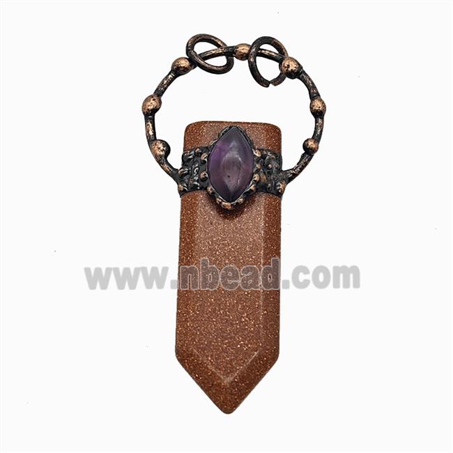 Gemstone Pendant, Red Copper Plated
