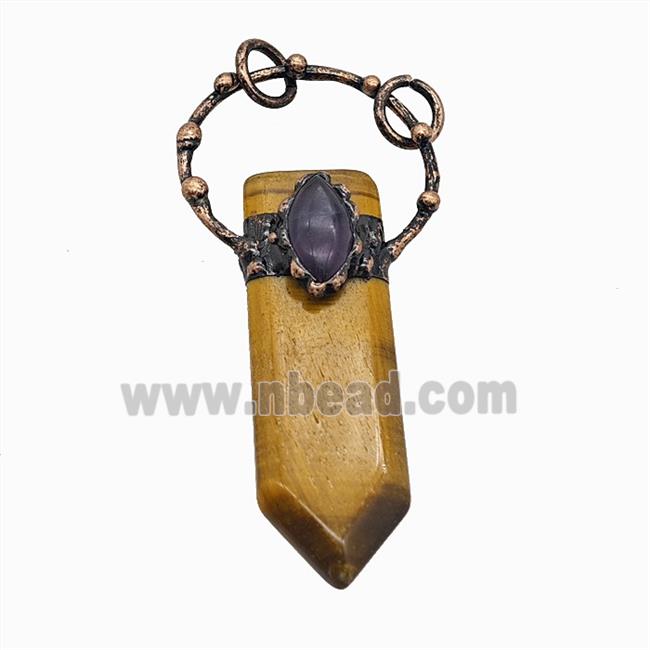 Gemstone Pendant, Red Copper Plated