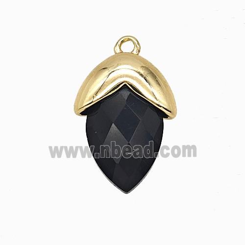 Black Obsidian Oval Pendant Copper Gold Plated
