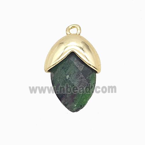 Green Zoisite Oval Pendant Copper Gold Plated