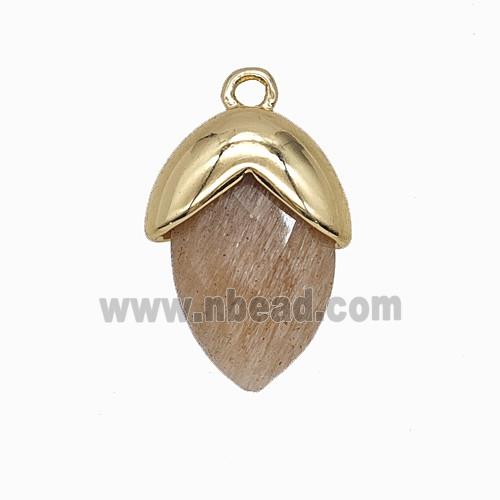 Peach Sunstone Oval Pendant Copper Gold Plated