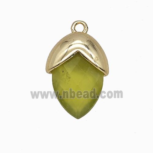 Olive Dye Jade Oval Pendant Copper Gold Plated