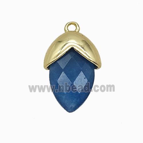 Blue Dye Jade Oval Pendant Copper Gold Plated