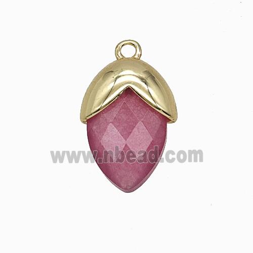 Pink Dye Jade Oval Pendant Copper Gold Plated