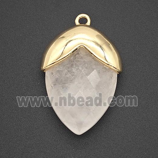 Clear Crystal Quartz Oval Pendant Copper Gold Plated