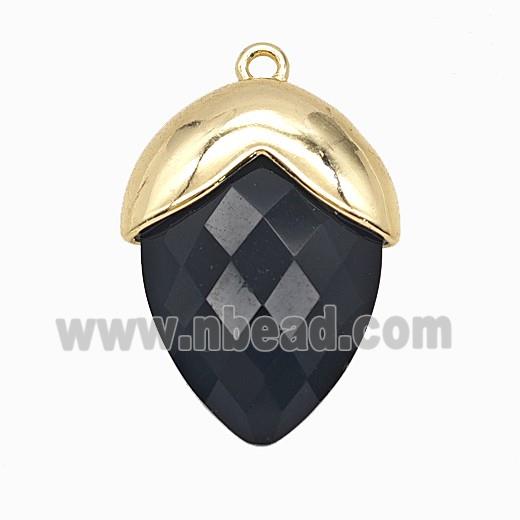 Black Obsidian Oval Pendant Copper Gold Plated