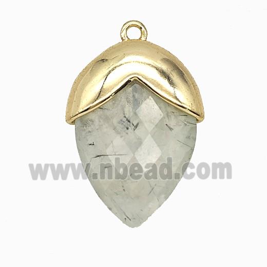 Green Prehnite Oval Pendant Copper Gold Plated