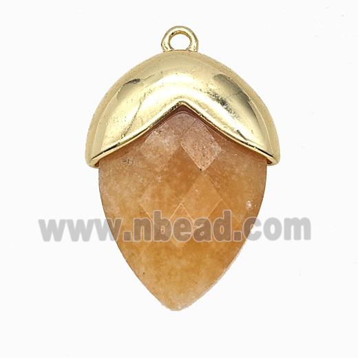 Yellow Aventurine Oval Pendant Copper Gold Plated