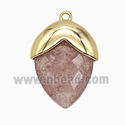 Strawberry Quartz Oval Pendant Copper Gold Plated