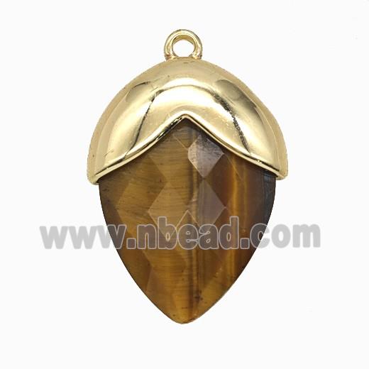 Tiger Eye Stone Oval Pendant Copper Gold Plated