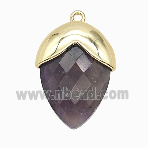 Purple Amethyst Oval Pendant Copper Gold Plated