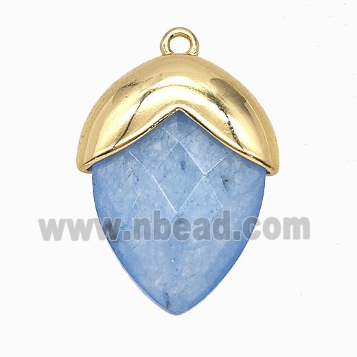 Blue Dye Jade Oval Pendant Copper Gold Plated