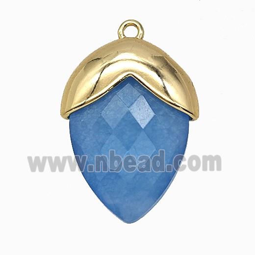 Blue Dye Jade Oval Pendant Copper Gold Plated