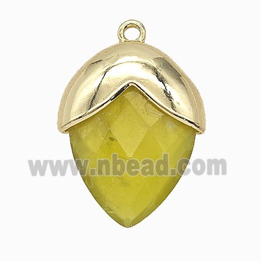 Olive Dye Jade Oval Pendant Copper Gold Plated