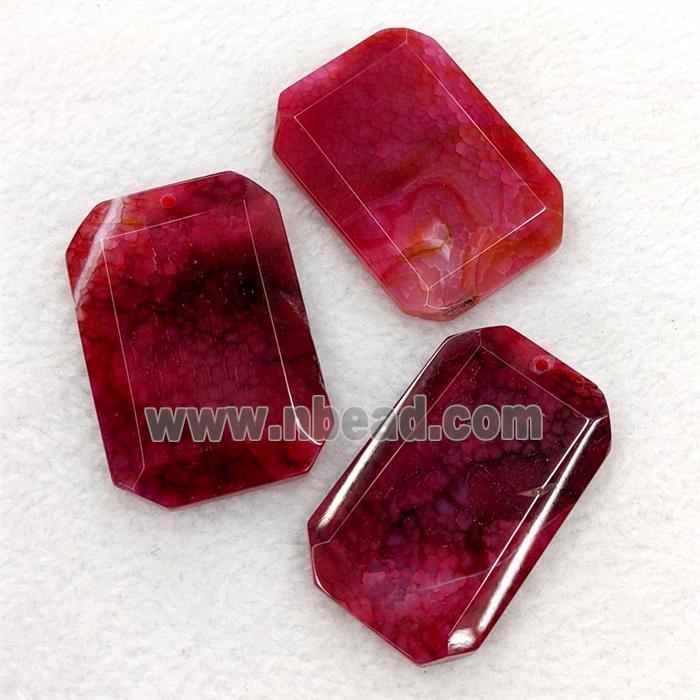 Natural Agate Rectangle Pendant Faceted Red Dye