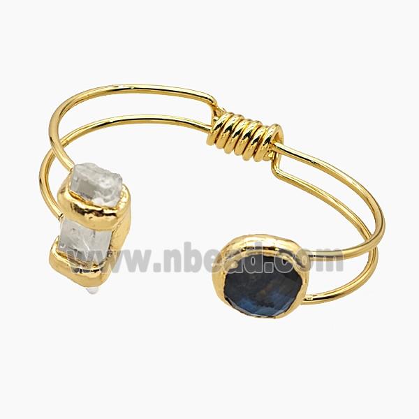Clear Crystal Quartz And Labradorite Bangle Copper Gold Plated