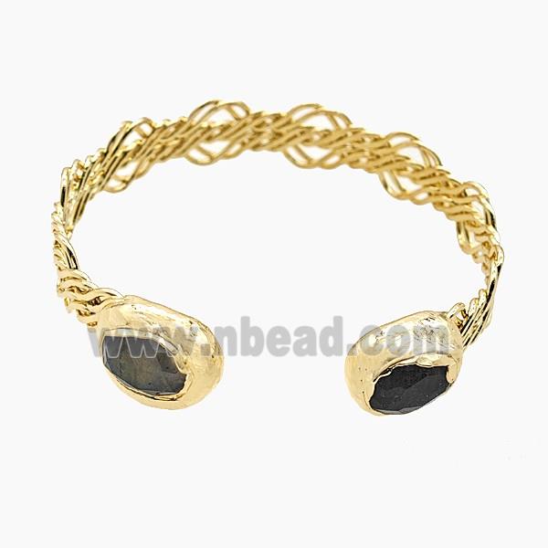 Copper Bangle With Labradorite Gold Plated