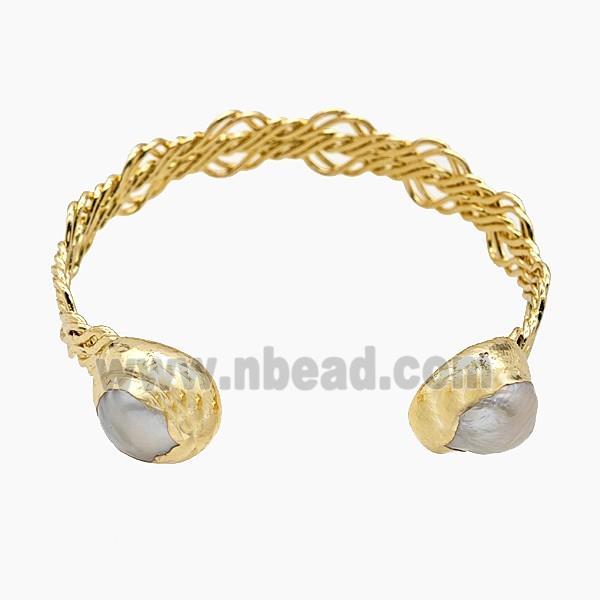 Copper Bangle With Pearl Gold Plated