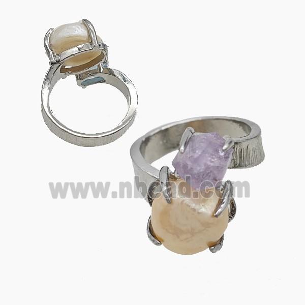 Copper Rings With Pearl Amethyst Platinum Plated
