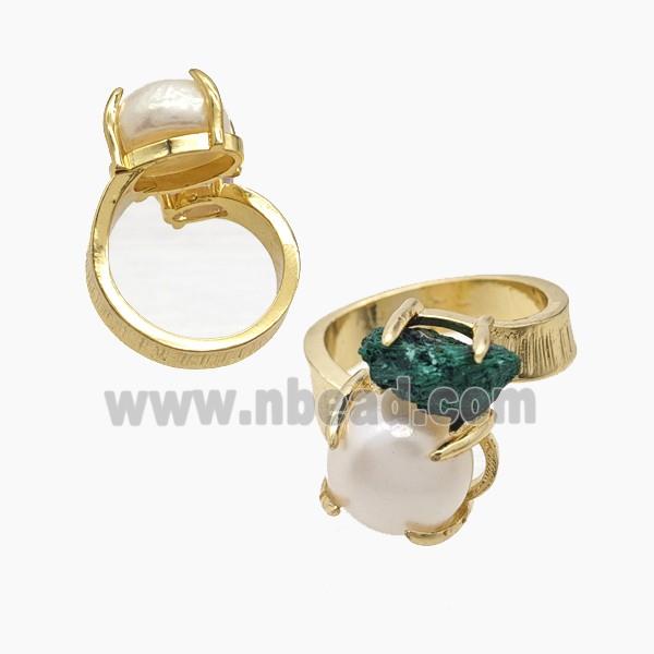 Copper Rings With Pearl Malachite Gold Plated