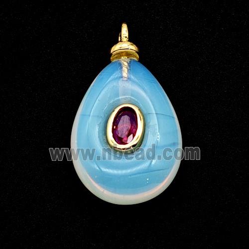Opalite Teardrop Pendant Pave Zirconia