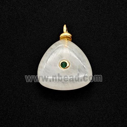White Jade Triangle Pendant Pave Zirconia