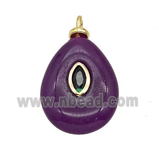 Purple Jade Teardrop Pendant Pave Zirconia
