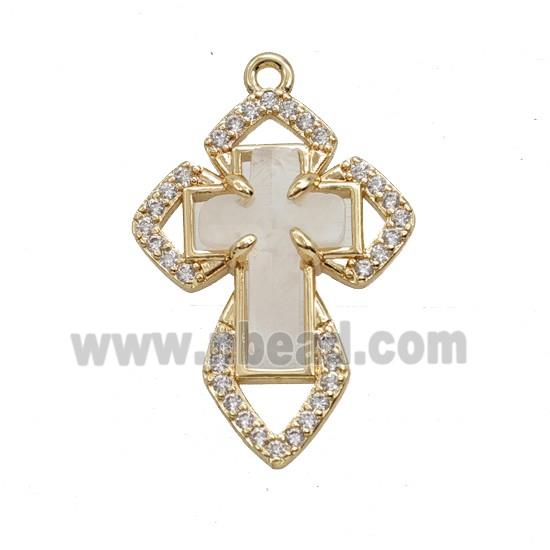Copper Cross Pendant Pave Zirconia Clear Quartz Gold Plated