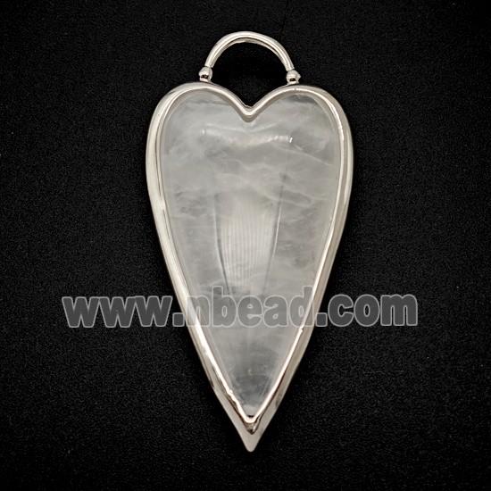 Natural Clear Quartz Heart Pendant Platinum Plated