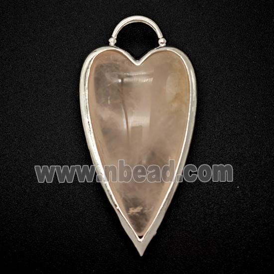 Natural Pink Rose Quartz Heart Pendant Platinum Plated