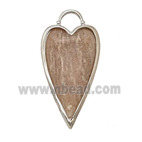 Natural Pink Strawberry Quartz Heart Pendant Platinum Plated