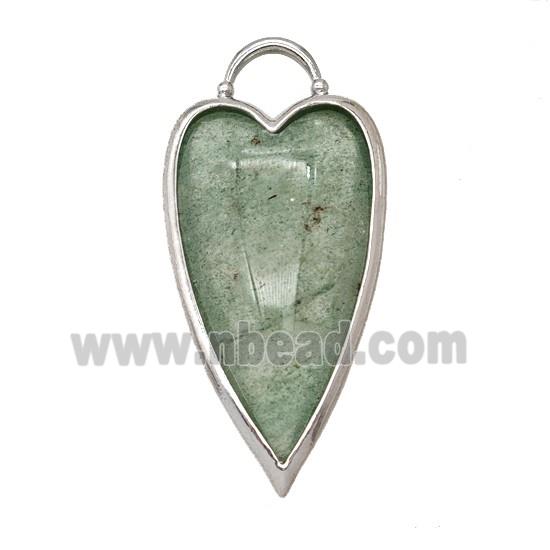Natural Green Strawberry Quartz Heart Pendant Platinum Plated