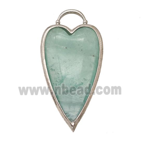 Natural Green Fluorite Heart Pendant Platinum Plated
